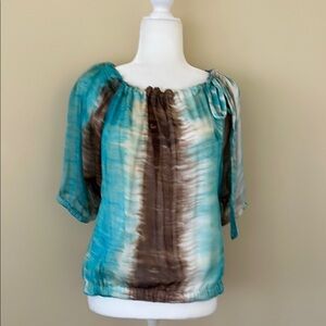 Grass Collection Teal and Brown Blouse
